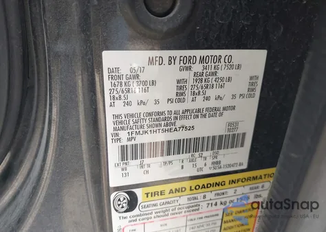 2017 Ford Expedition El Xlt z USA, uszkodzony, nr VIN 1FMJK1HT5HEA77525